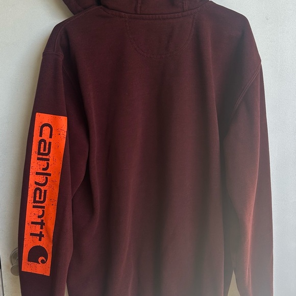 Carhartt Men's Burgundy Hoodie with Orange Logo - Picture 5 of 5